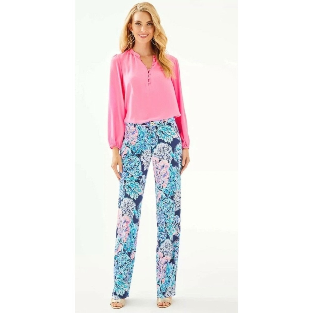 Lilly Pulitzer Kelly Trousers Sea You Again Turtle Coral Print Pink Blue Navy 8